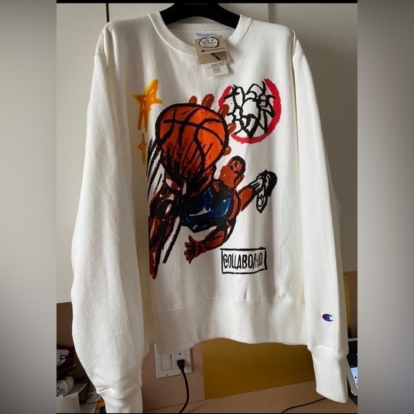 CHAMPION REVERSE WEAVE JUST DON COLLABOR+AID DON C WHITE SWEATERSZ XL